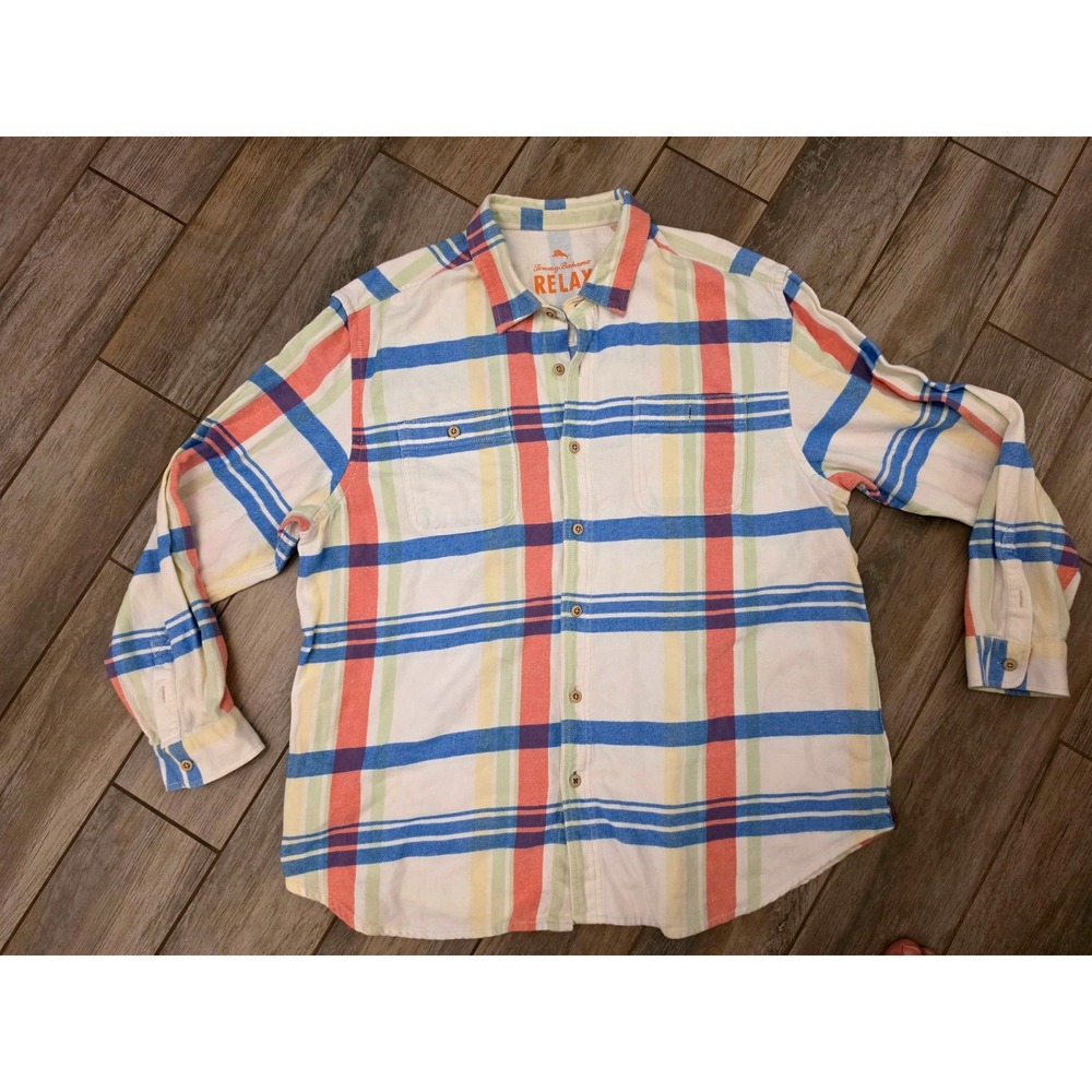 Tommy Bahama Relax Mens XXL Plaid Button Down Shirt 100% Cotton Long Sleeve